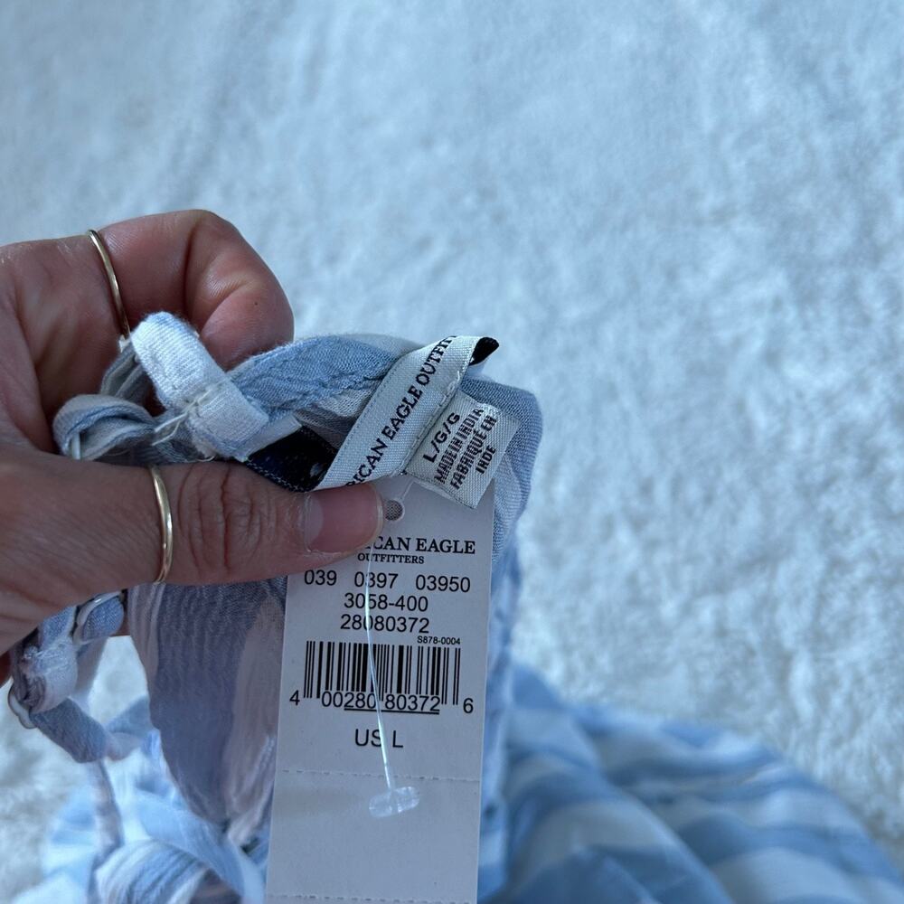 American Eagle Women L Blue/White Striped Open Back Romper Preppy Summer Resort - Picture 4 of 5